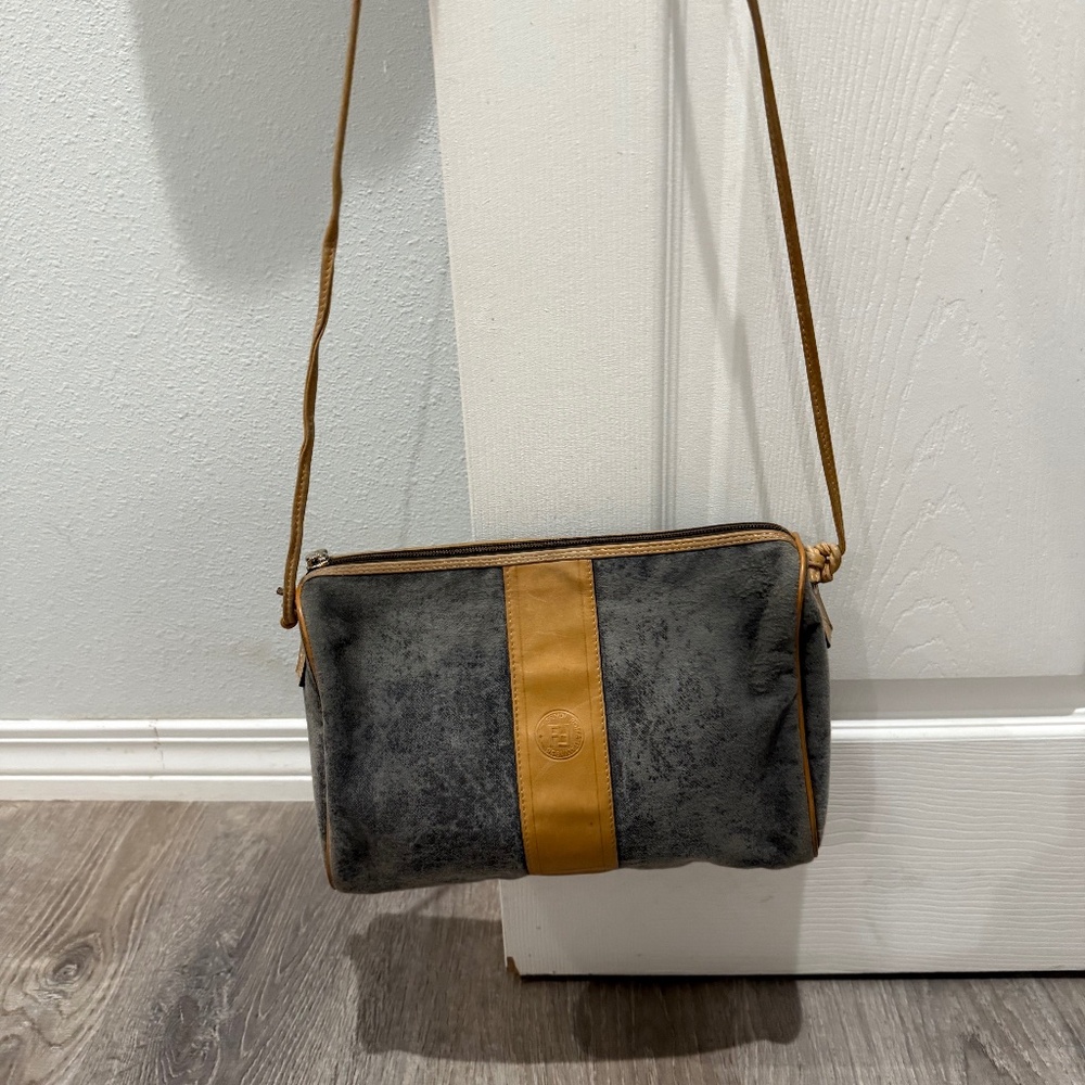 Authentic Fendi bag. Gray suede and leather lining and trim